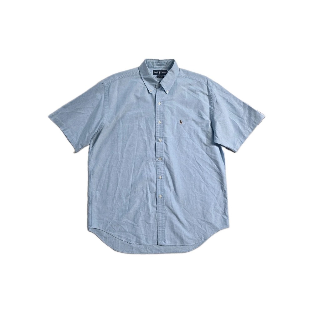 Vintage Ralph Lauren Men's Blake Short Sleeve Shirt Button Up Large Blue Y2K